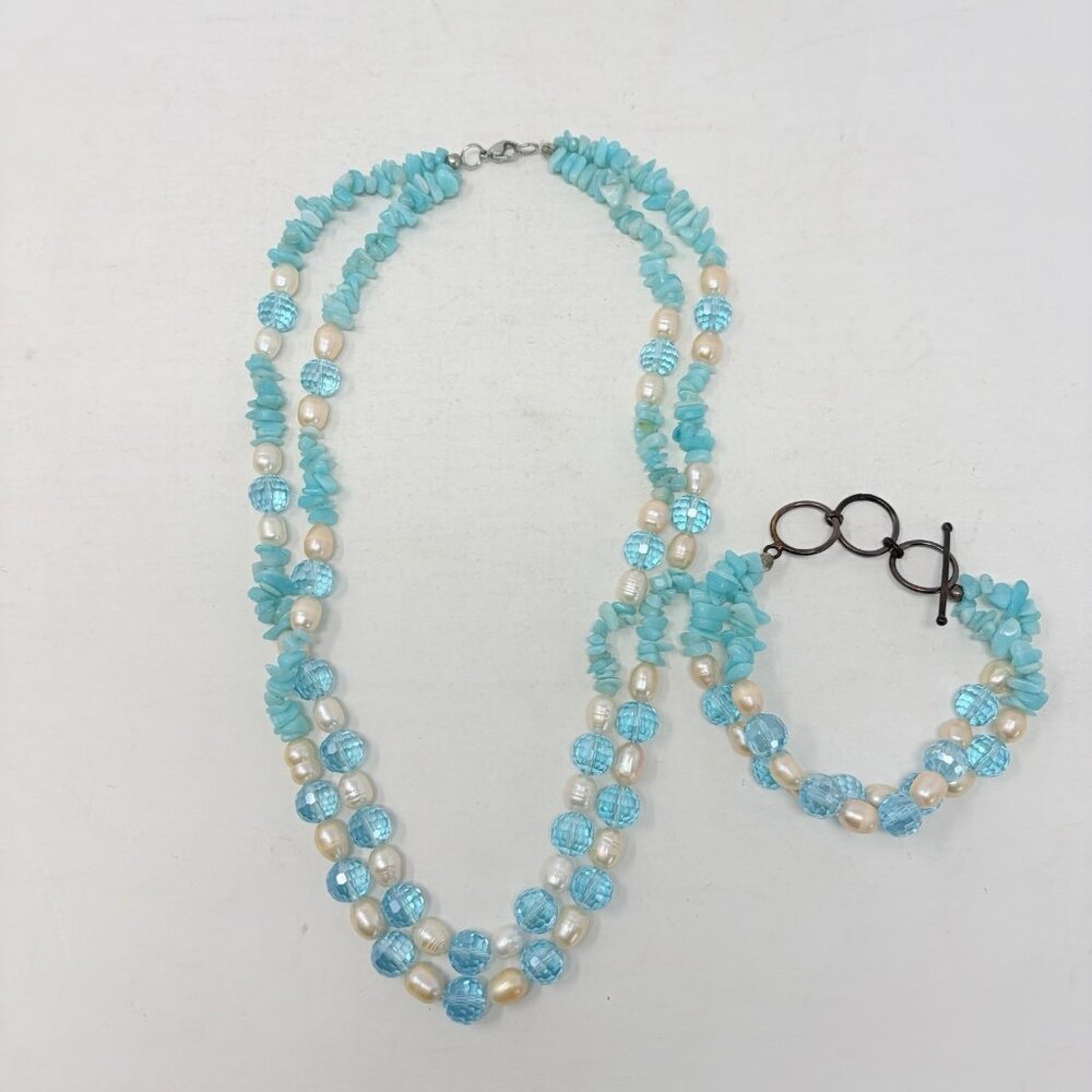 Shop LC Russian Amazonite Chips/Blue Glass‎ Bead/Freshwater Pearl Set 5274